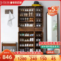Solid wood shoe cabinet new high vertical home door porch cabinet large capacity simple modern storage balcony lockers