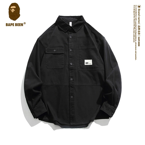 Черная рубашка, осенняя хлопковая куртка