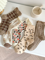 Autumn Winter Pregnant Woman Pine Stomp Retro Socks Woman Big Code Maternal Pure Cotton Long Cylinder Moon Socks Winter Postnatal Plus Suede Thickened