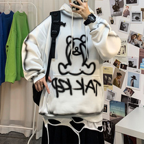 Graffiti hooded sweater mens spring and autumn season 2021 new Ruffian handsome port trend loose and wild student top