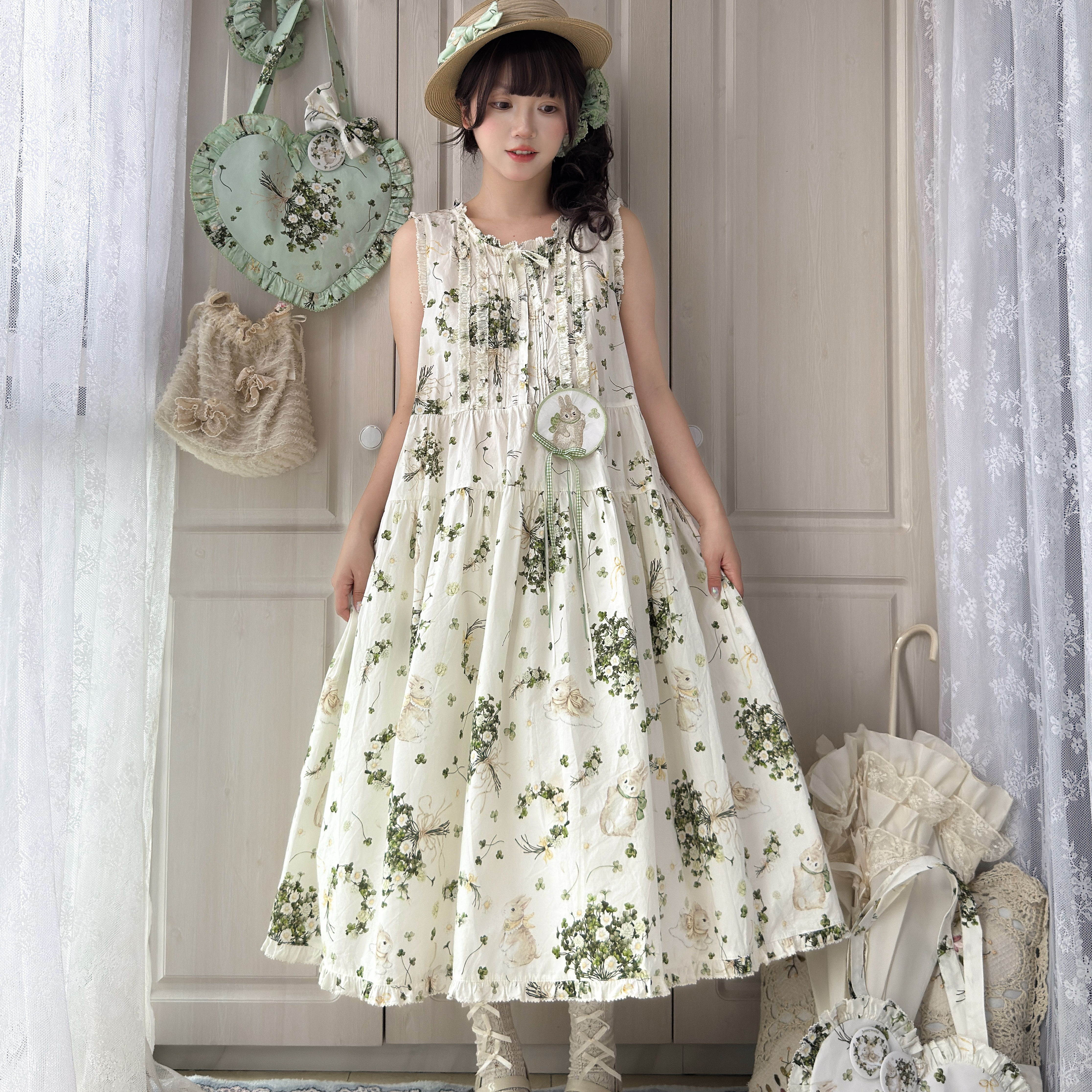 【现货】三叶草兔子体系op/jsk/sk森系纯棉印花裙、少女心爆棚。