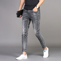 90% jeans Mens summer slim fit small foot casual mens pants 9 Sub pants 100 hitch Tide Cards Breaking Holes