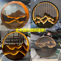 Outdoor stainless steel round screen hotel Chinese entrance metal courtyard partition fake landscape painting background wall customization