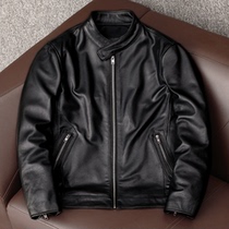 Anti-season clearance special price pure head layer soft cowhide leather jacket men middle-aged casual short section collar leather jacket coat