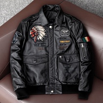 Indian flight suit pure first layer cowhide leather leather clothing mens multi-logo pilot leather jacket trend jacket