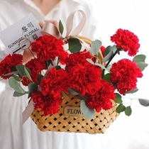 Hand-held wood flower basket flowers dried flower flower flower arrangement wood storage bag photo props rattan bamboo basket