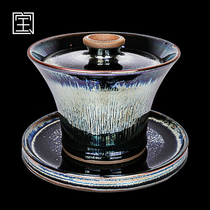 Jianyang Jianzhan Raw Ore Glaze Iron Tire Silver Silk Water Bud Sancai Cover Bowl Baiding Porcelain Workshop Luo Renjie Tea Ware Silver Haozhan