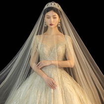 Main wedding dress 2021 New temperament bride pregnant woman big tailing simple champagne color senior sense Palace style French summer