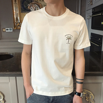 Short Sleeve T-shirt Male Clothing Tide Cards Summer 2021 New Ins Trend Half Sleeves Clothes Embroidered Pure Cotton White Compassion