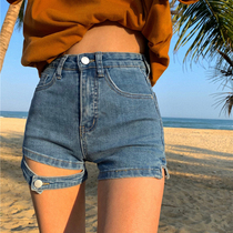 European and American hot girls denim shorts womens high waist summer 2021 new thin ins fashion design niche hot pants