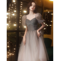 Evening dress 2021 new gray fairy light luxury high-end socialite temperament niche French banquet small man summer