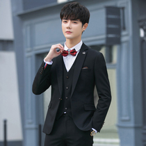 Casual suit jacket male trend handsome professional formal three-piece suit slim Korean suit suit groom wedding