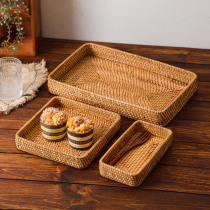 Vietnamese rattan rectangular tray handmade Water fruit basket Japanese style woven basket Bamboo Woven Containing Basket Snack containing basket