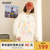 BEASTER LITTLE DEVIL Smiley pullover comfortable tide loose printed letter pattern knitted round neck long sleeve sweater