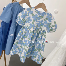 South Korea South Gate Childrens Clothing 2021 Summer New Girl hipster Flower Bubble Sleeve Dress Childrens Long Dress