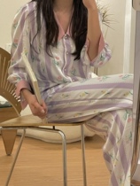 French resort style silk pajamas female spring and autumn can wear ins Wind color flower summer home suit