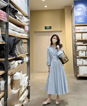 Spring Clothing 2022 New Korean Version Casual Temperament Blue Dress Design Sense Small crowdsourced Waist Shirt Skirt