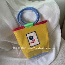 2022 Spring Summer New Korea Generation Non-purchase of the same child flowers hollowed-out mesh handbag with parent-child mommy bag