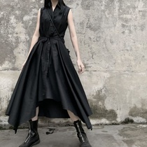 Yamamoto design niche irregular sleeveless shirt strap dress female summer high waist temperament Hepburn wind long skirt