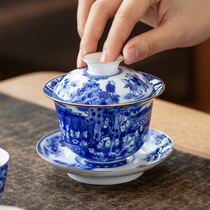 Retro hand-painted Jingdezhen blue and white master Cup ceramic glaze under the hand color tea tank Cup personal special kung fu tea cup