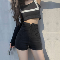 Hip black denim super shorts female summer hottie 2021 new ultra-high waist tight skinny stretch hot pants