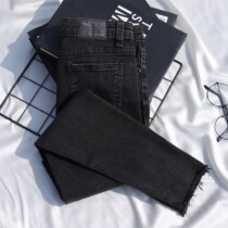 Plus velvet gray black jeans womens feet 2021 new autumn and winter high waist slim tight thin velvet pencil pants