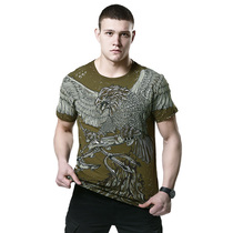 CQB players born outdoor short sleeves male outdoor sports slim Joker personality pattern round neck T-shirt Green Army fans