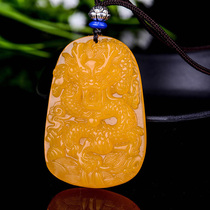 Natural yellow dragon jade dragon brand pendant Hetian jade mens and womens jade pendant Zodiac dragon jade brand pendant jade necklace