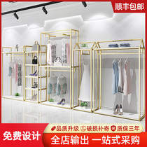 Golden clothing store display rack floor-to-ceiling combination of men and womens clothing special high cabinet shelf display rack Light luxury hangers