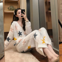 Soft and sweet Department ~ temperament beauty pajamas women autumn and winter mink velvet double-sided Velvet stars can wear suit