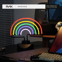Desktop Atmosphere Small Pendulum Pieces Neon Lights Table Hitchhiking Bows Recommend Rainbow Light Creativity Small Table Lamp Desk Decorations