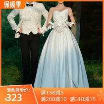 Tapered chest neat wedding dress 2021 French retro Hepburn wind out of the gauze tour Super fairy simple satin dress women
