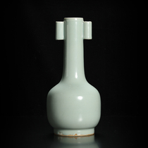 Guanfu Museum Pure handmade ancient 1:1 re-engraved Longquan Celadon cross-ear bottle Living room study home furnishings