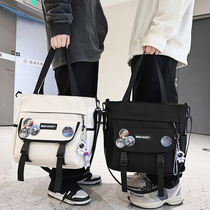 Oblique Satchel Boys Junior High School Student Tutor Boy Canvas Bag Carry Bag Single Shoulder Elementary School Students Supplementary Class Handbag