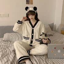 The feeling of first love ~ is the heart coral velvet pajamas female retro French cardigan can wear a white suit