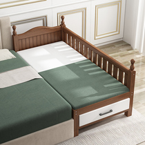 Solid Wood walnut childrens bed stitching big bed baby with guardrail plus wide side bed customized male and female single bed