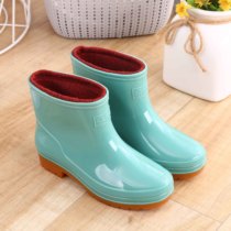 Jelly water boots rain shoes women warm fashion rain boots adult plus velvet rubber shoes overshoes short tube kitchen non-slip water Boots Winter