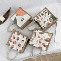 Small canvas bag going out small bag female office workers handbag large capacity bucket bag Japanese hand-carrying lunch box bag