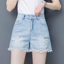 Ripped denim shorts womens 2021 new summer high waist loose a word outside wearing thin large size wide leg hot pants