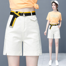 White denim shorts women 2021 new summer high waist loose wide leg pants thin wearing five-point pants thin