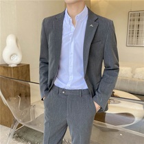 Suit suit mens spring and autumn new light-cooked style slim-fitting trend handsome two-piece suit mens solid color suit dress