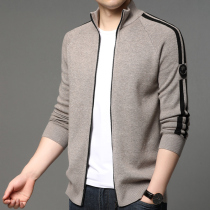 Cardigan sweater mens coat spring and autumn thin wear semi-high neck zipper trend loose stand neck wool sweater