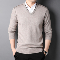 Fake two-piece sweater mens shirt spring and autumn thin 2021 new middle-aged dad autumn loose bottoming sweater