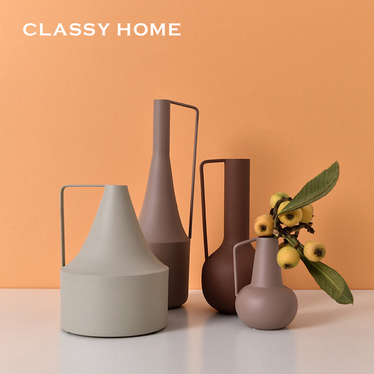 India imports Morandi-colored matte metal vase ins wind flower inserter Nordic minimalist model room soft