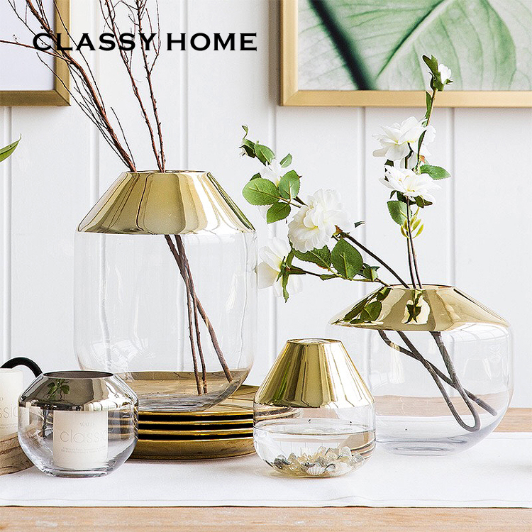 Creative light luxury simple electroplating glass vase modern living room model room flower ornaments