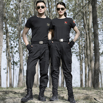 Summer outdoor special forces black short-sleeved T-shirt security training pants suit men thin wear-resistant breathable tooling