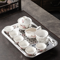 Kung Fu tea set Stainless steel tea tray Home office meeting Chinese ceramic tea cup Simple tea maker O