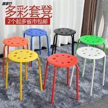  Plastic stool chair household eight-hole round stool dining table stool color simple thickened fashion imitation Marius high stool