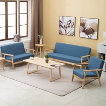 Nordic simple solid wood fabric sofa Simple small apartment living room Single double triple small sofa coffee table combination