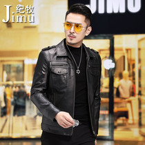 2021 new Haining leather leather mens first layer calfskin motorcycle clothing leather jacket Korean version of the thin coat trend